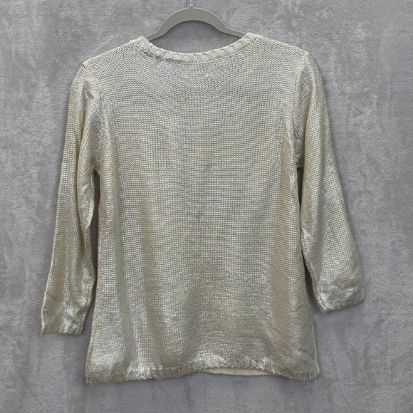 Charming Charlie Sweater Womens S Gold Metallic Pullover Long Sleeve Scoop Neck - Picture 7 of 8